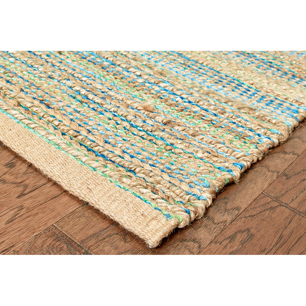 LR Home Natalie Belle Tan/Blue Braided Farmhouse Jute Blend Area Rug, 9' x 12'