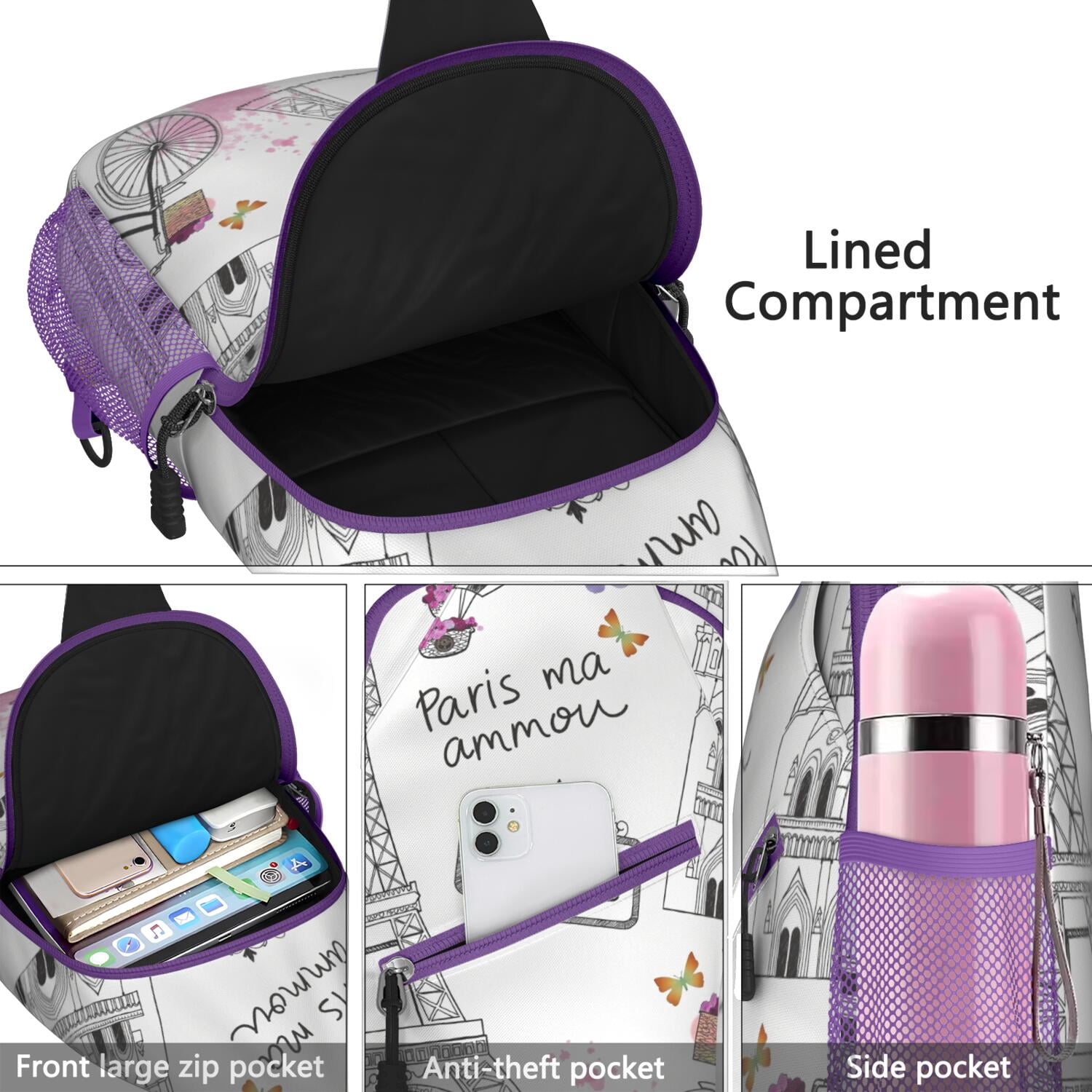 Travel Sling Bag Paris Travel Sling Bag Shoulder Backpack Travel Chest Pack for Men Women