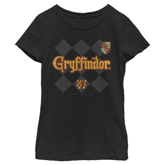 Girl's Harry Potter Gryffindor Argyle Print  Graphic Tee Black Small