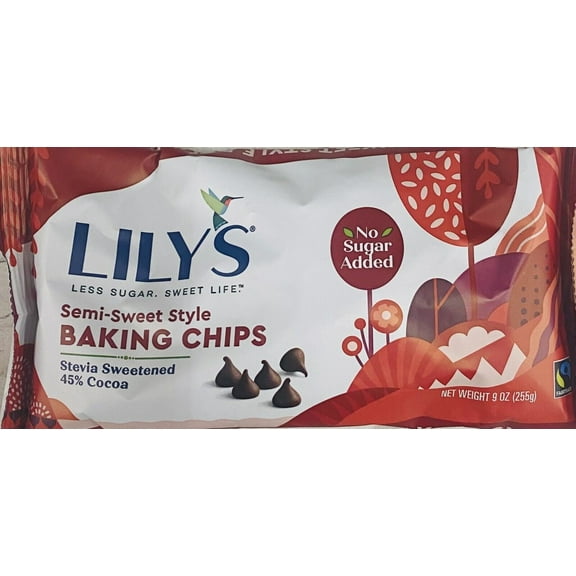 LILYS Semi Sweet STEVIA SWEETENED Baking Morsel Chips 9 oz Bag - NO SUGAR ADDED