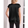 thumbnail image 6 of Women Silk Satin Tops Cap Short Sleeve Blouse V Neck Shirts Business Casual Outfits Black L, 6 of 7