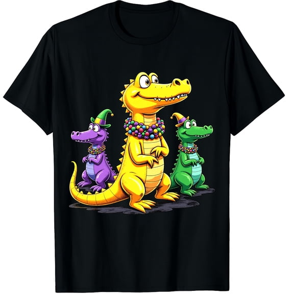 Aligator Crocodiles Louisiana Mardi Gras Graphic Black T-Shirt for Men and Women