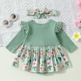 thumbnail image 4 of MIASHUI Vêtements pour Bébés Filles Manches Longues Imprimés de Pâques Rabbit Barboteuse Justaucorps Côtelés Ensemble Robe Bandeaux, Vert, 12-18 Mois, 4 of 6