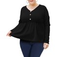 thumbnail image 1 of Womens Long Sleeve L-5X Plus Size Waffle Knit Tunic Tops Button Up V Neck Loose Fit Henley Tshirt, 1 of 5