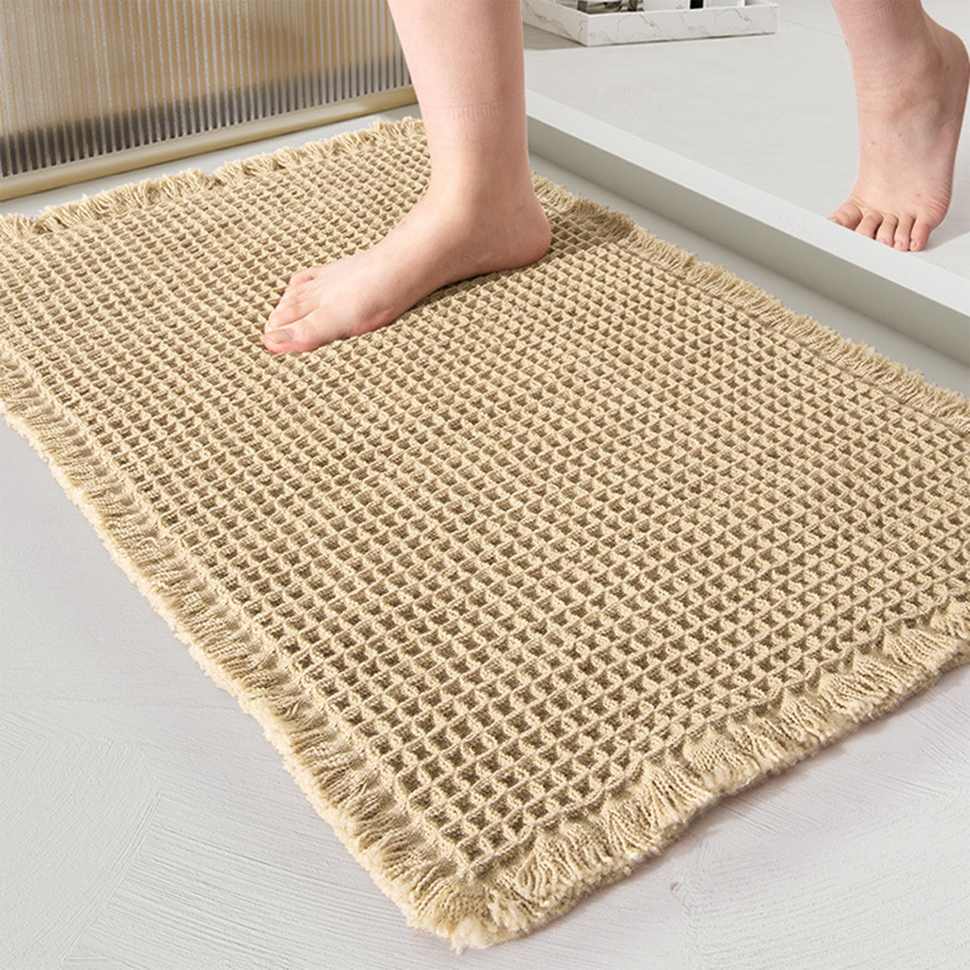 Unique Bargains Soft Absorbent Washable Thick Bath Rugs Khaki 17" x 24"