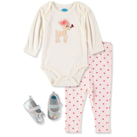 Bon Bebe Girls 0-9 Months Bodysuit Pant Set with Matching Shoes(Ivory 3-6 Months)