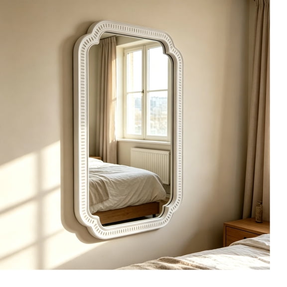 Sintosin Farmhouse Big White Mirror, Large Wood Frame Wall Mirrors Wall Mounted Decorative with Arched Corners, 36" x 25" Farmhouse Bathroom Vanity Mirror