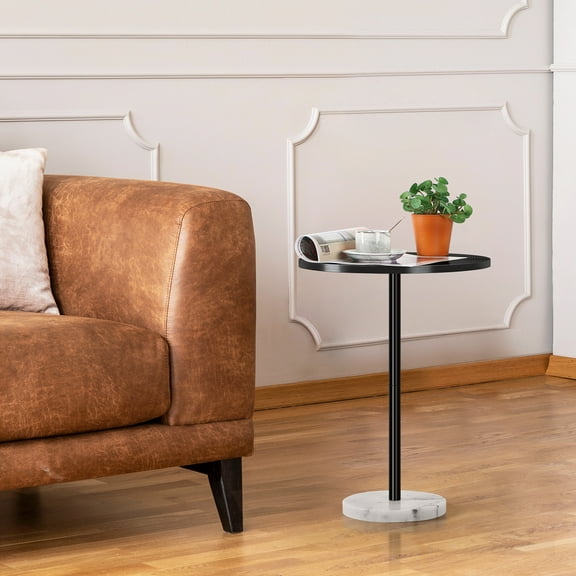 12.6-inch Width Small Black Round Table with white bese