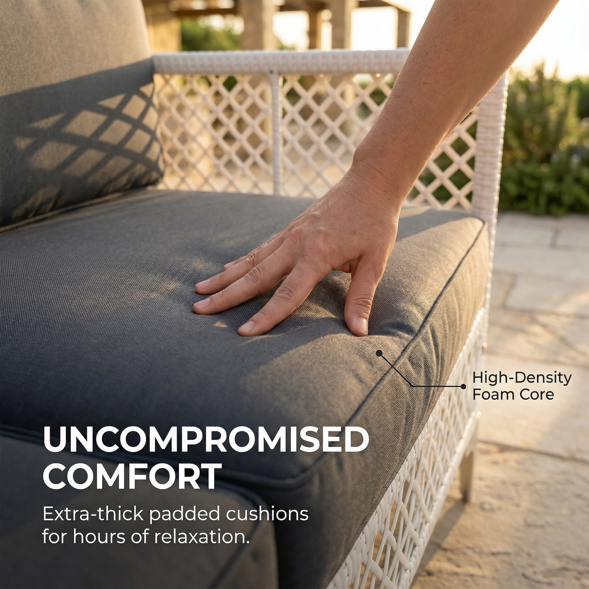 LAZZO 7-Piece Patio Furniture Set, Outdoor Wicker Conversation Set with Thick Cushions & Coffee Table for Backyard and Garden, Gray