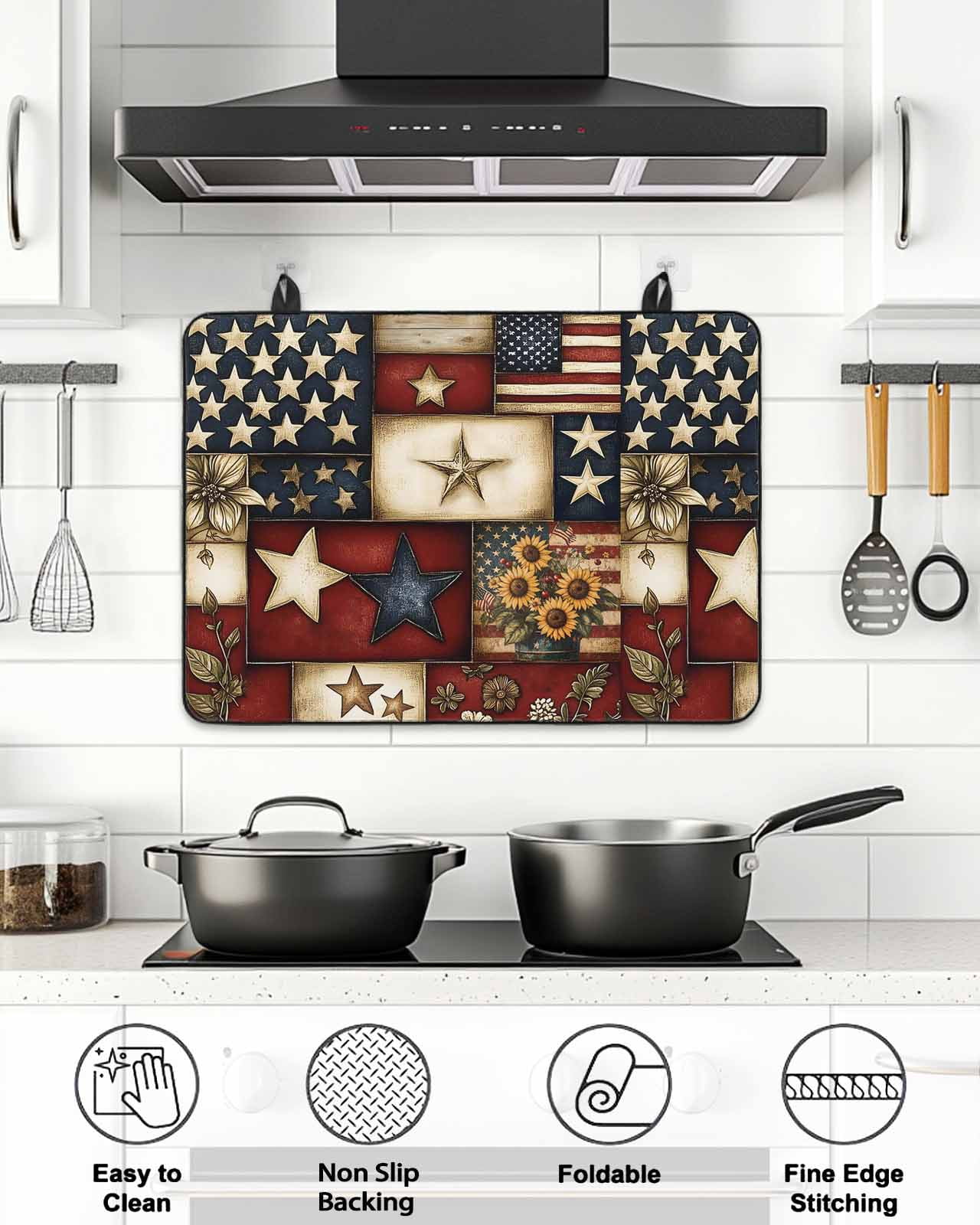 Stove Top Covers for Electric Stove, American Flag Glass Stovetop Cover Protector, Texas Star Farmhouse Sunflowers Blue Red Induction Cooktop Protector Oven Mat for Kitchen Countertop 24"x21"