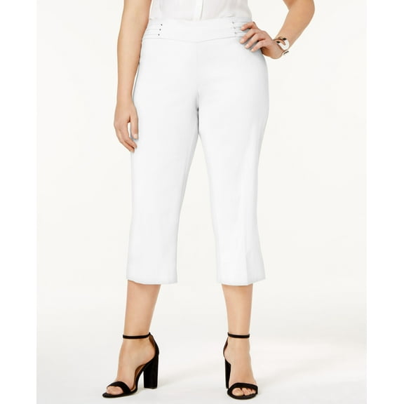 Plus Size Tummy Control Pull-On Capri Pants Bright White 0X