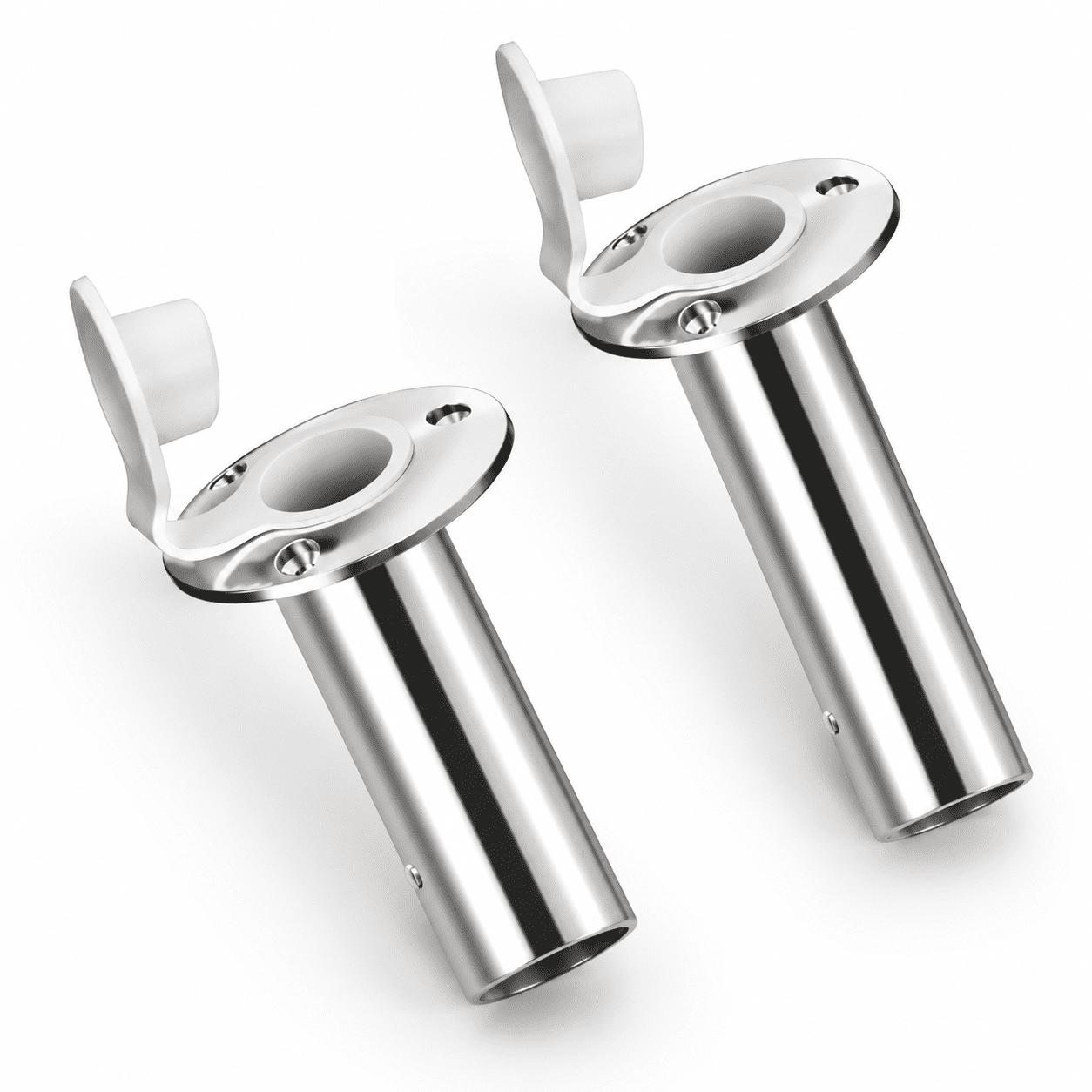 15 Degree - With White Cap 2 Pack 316 Stainless Steel Boat Fishing Rod Holders Flush Mount