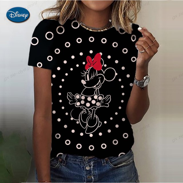 Disney Cartoon Tee Shirt Mickey Mouse Women Short Sleeve Print Love Sweet Cute 90s Clothing Casual Fashion Graphic T-shirts150 Gao Jinjia LED