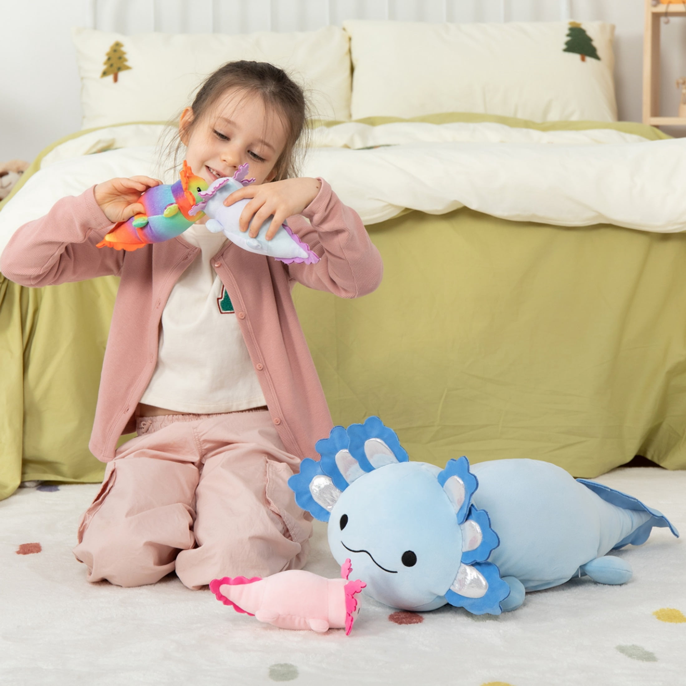 MaoGoLan 23.5" Giant Axolotl Stuffed Animals with 3 Babies Inside Large Axolotl Plush Toy Stuffed Salamander Toys
