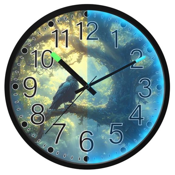 Ryvnso Bird Sunset Forest 12 Inch Night Light Wall Clock Silent Battery Operated Luminous Clocks