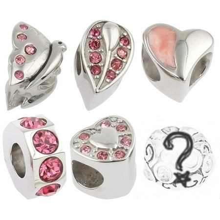 Birthstone Beads and Charms for Pandora Charm Bracelets Stainless Steel Pink