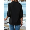 thumbnail image 3 of Womens Ruffle Short Sleeve Summer Tops Loose V Neck T-Shirt Dressy Casual Solid Blouses Black XL, 3 of 4