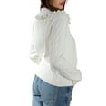 thumbnail image 4 of Jess by Meiko Women's Sweater Long Sleeves Button Ruffle Collar Cable Knit Cardigan M White, 4 of 7