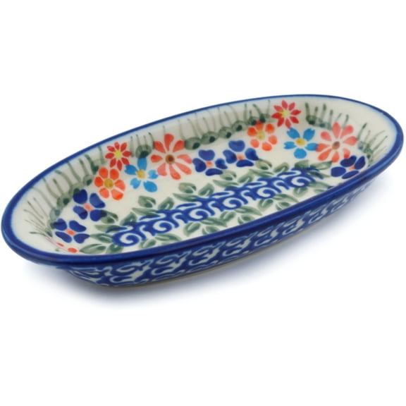 Polish Pottery 6½-inch Condiment Dish (Blissful Daisy Theme) Hand Painted in Boleslawiec, Poland   Certificate of Authenticity