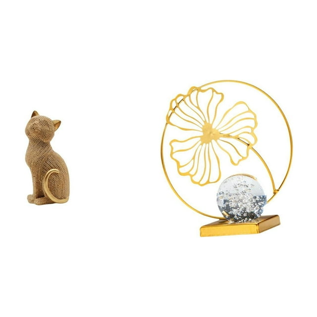 Figura Decorativa De Resina Con Forma De Gato Y Hoja De Hierro. Adorno Coleccionable Para La Entrada, Estantería, Sala De Estar, Dormitorio, Oficina, Chimenea O Escritorio.