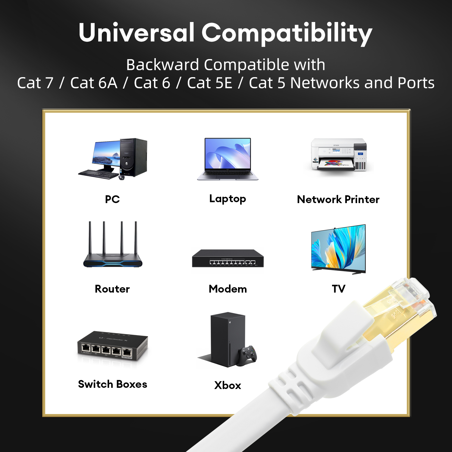 Dutevolns Cat 8 Ethernet Cable 65.6FT , Outdoor&Indoor, High Speed Cat 8 LAN Network Cable, 40Gbps 2000MHz RJ45 Flat Internet Computer Patch Cord, S/FTP UV Resistant for Router/Modem/Gaming