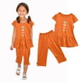 thumbnail image 5 of Uxgjfwu Girls Summer Outfits Print Short Sleeved Flying Sleeves Elastic Waist Cropped Pants Summer Clothes, Sizes 1-10,Orange, 5 of 5