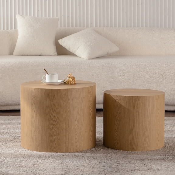 Leumius Nesting Coffee Table Set of 2, Round Wooden Coffee Tables Circle Modern Table, Accent End Side Table for Small Space Living Room Bedroom Natural