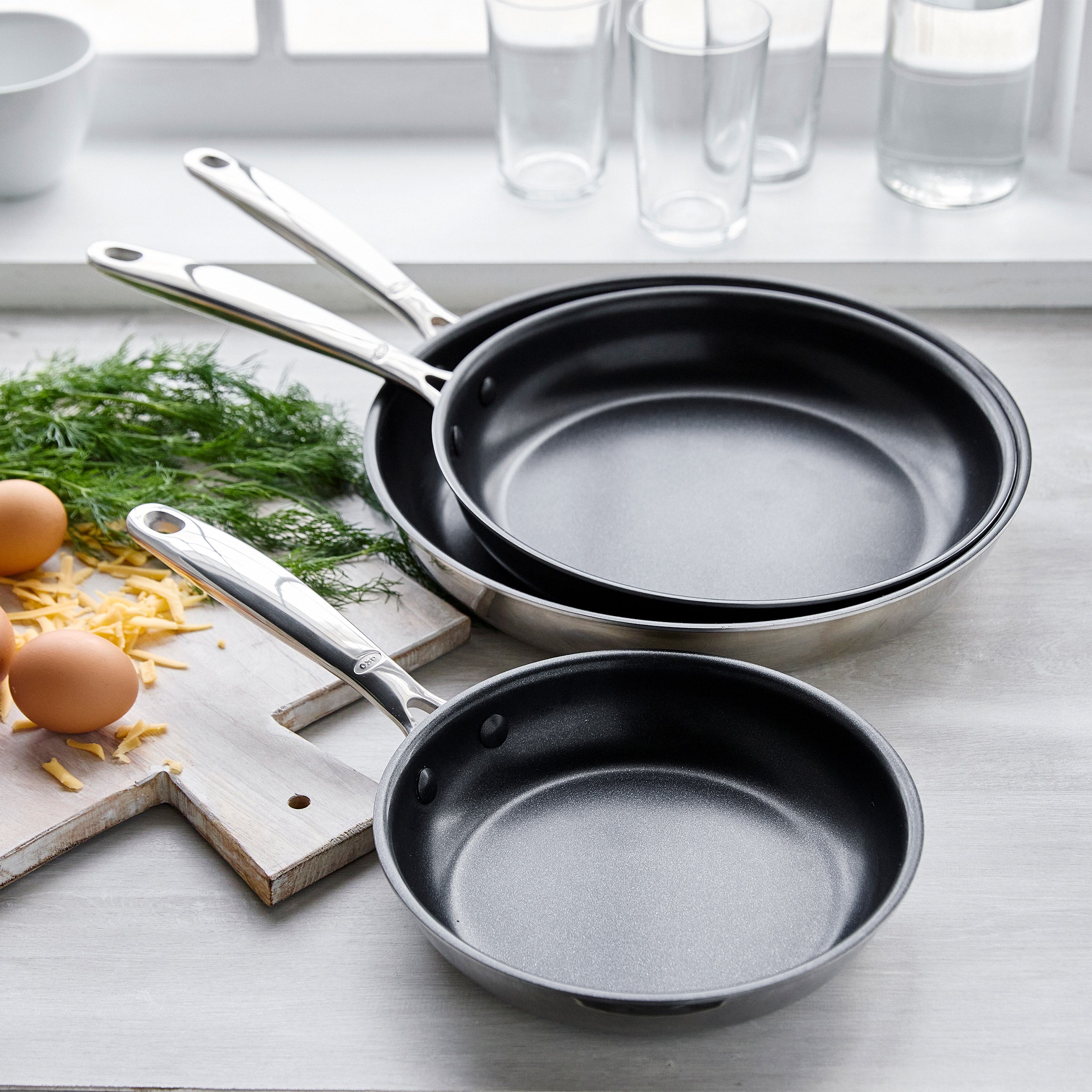 Kiseely Set De 3 Poêles Antiadhésives - 20, 25 Et 30 Cm - Sans PFAS/PFOA - Compatible Induction Et Tous Feux - Lavable Au Lave-vaisselle