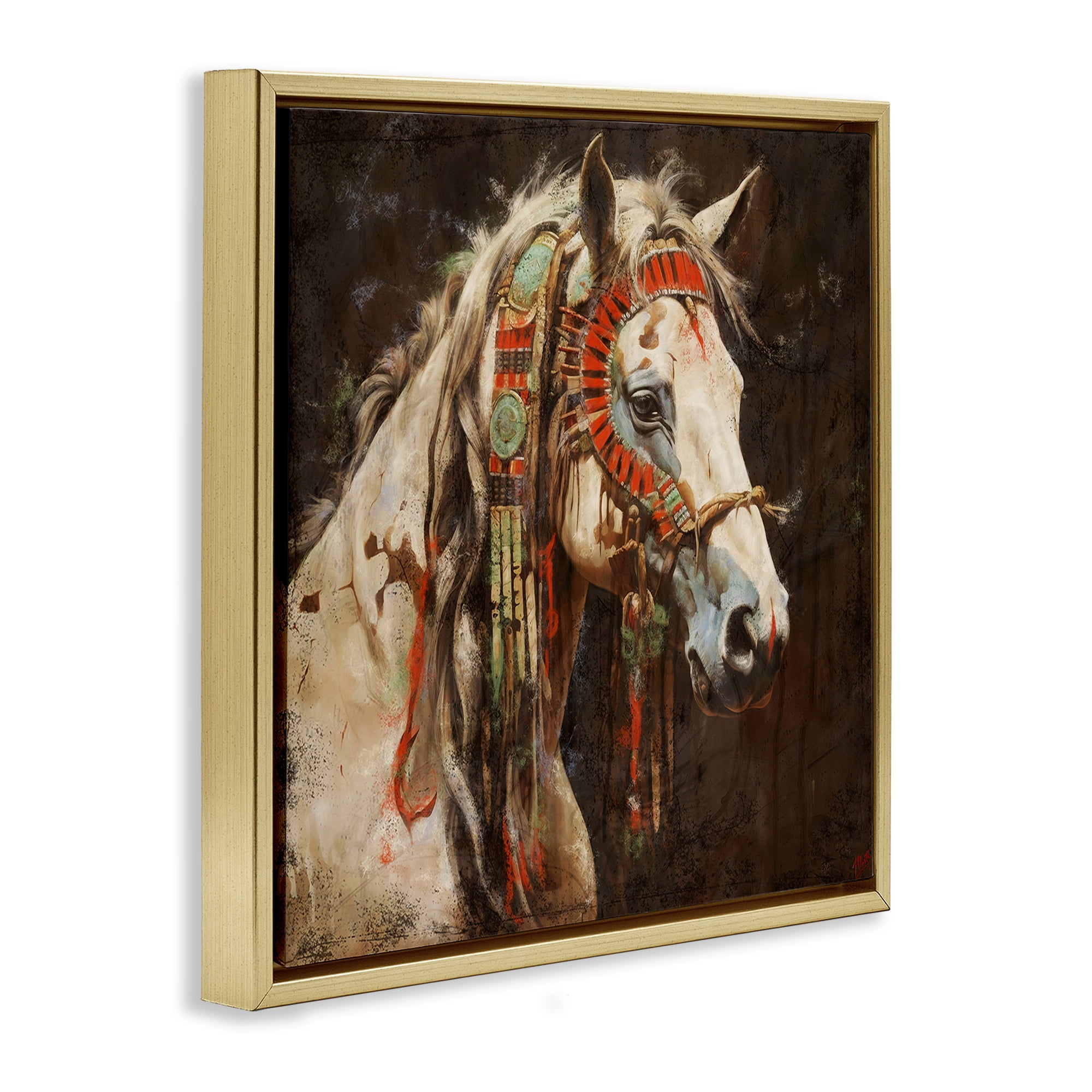 Stupell Industries Strong Traditional Horse Animals Painting Gold Floater Framed Canvas Art Print Wall Art, 18 x 18