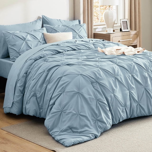 Juego de edredón Bedsure Queen, azul claro, 7 piezas, regalo de Navidad