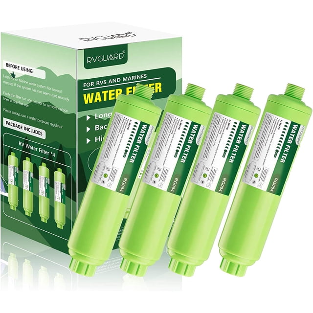 Inline RV Water Filter, Reduces Odors, Bad Taste, Rust, Chlorine, Ideal for RV and Marine use, 4 Pack