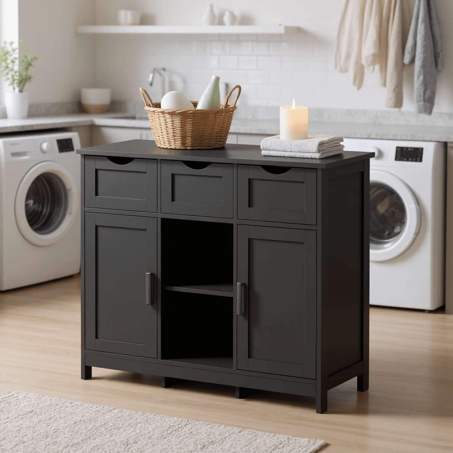 Homy Casa Accent Cabinet with Drawers and Shelves, Wooden Storage Cabinet for Living Room, Bedroom,Black
