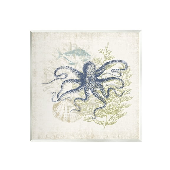 Stupell Industries Weathered Sea Life Overlay Pattern Aquatic Octopus Graphic Art Unframed Art Print Wall Art, Design by Victoria Barnes