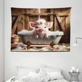 thumbnail image 2 of Ambesonne Rustic Tapestry Wall Hanging, Floral Pig Bubbly Barn Bath, 80"x60", Pink and Redwood, 2 of 3