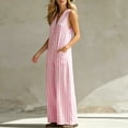 thumbnail image 5 of Costeam Womens Striped Sleeveless V Neck Button Front Jumpsuit Elastic Waist Loose Wide Leg Full Length with Side Pockets Soft Fabric Casual One Piece Pants, 5 of 7
