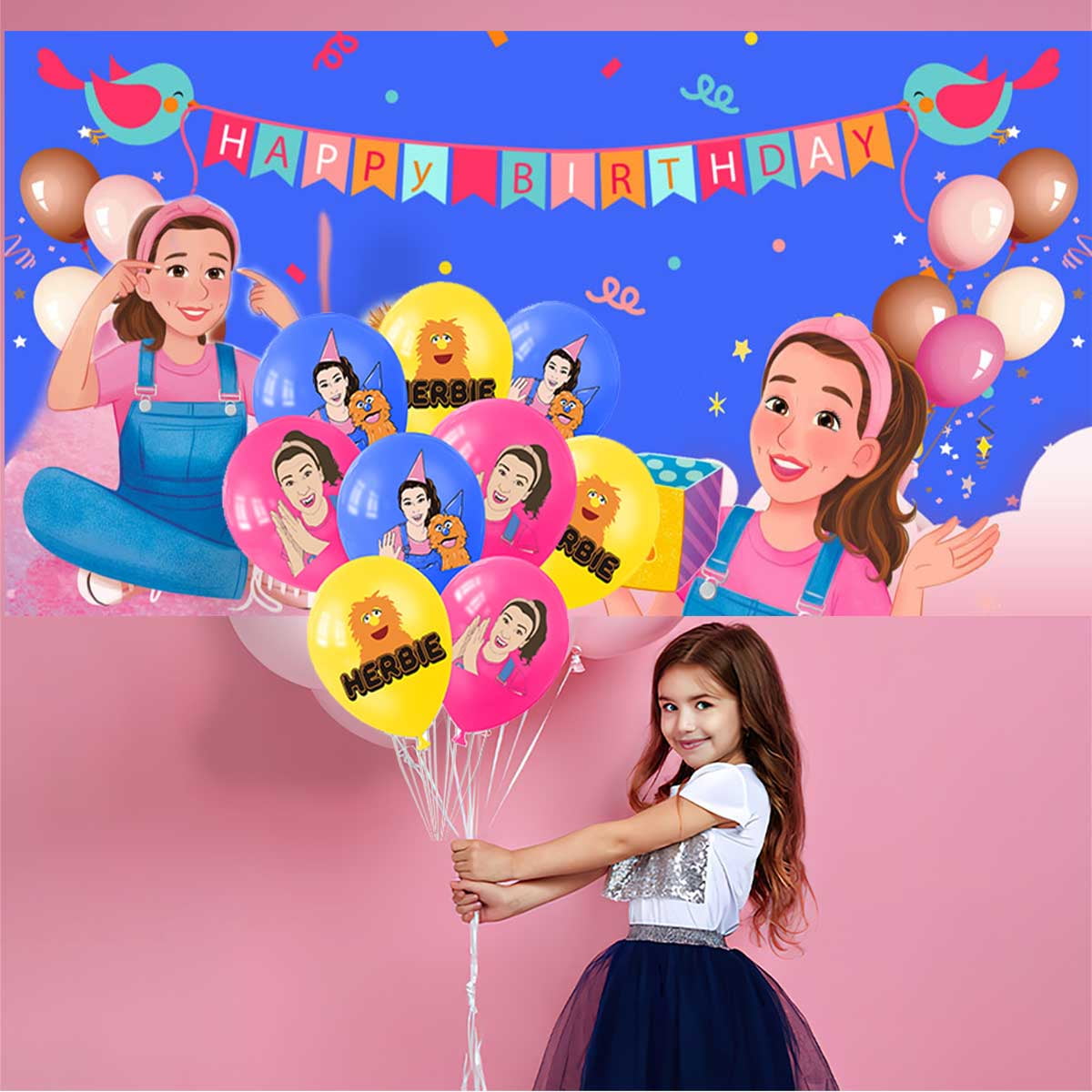 Ms Rachel Birthday Party Supplies for Boy Latex Balloons Kit Decorations Set Decor Banner Backdrop