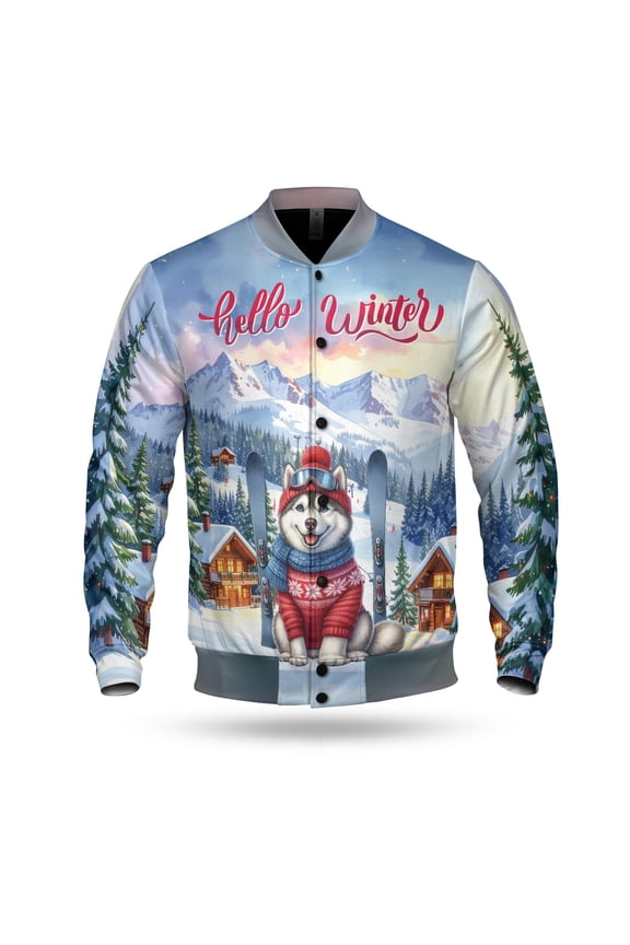 Hello Welcome Winter The Ski Siberian Husky Snowy Day All Over Print 3D Baseball Jacket Husky Dog Lover Gifts Bomber Jacket Softball - 13013