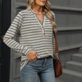 thumbnail image 5 of Drses Womens Long Sleeve Striped Shirts V Neck Button Up Sweater Casual Loose Basic Tops Trendy Fall Clothes, 5 of 8