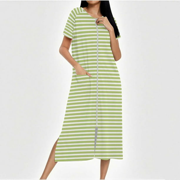 Camisón largo con cremallera para mujer, bata de punto, largo completo, color degradado, con bolsillos
