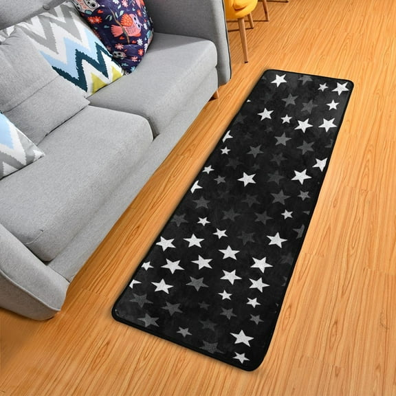 Stars on Black Background Long Floor Mat Runner Rug Area Mat Noise Reduction Water Absorbent Non-Slip 72" x 24"