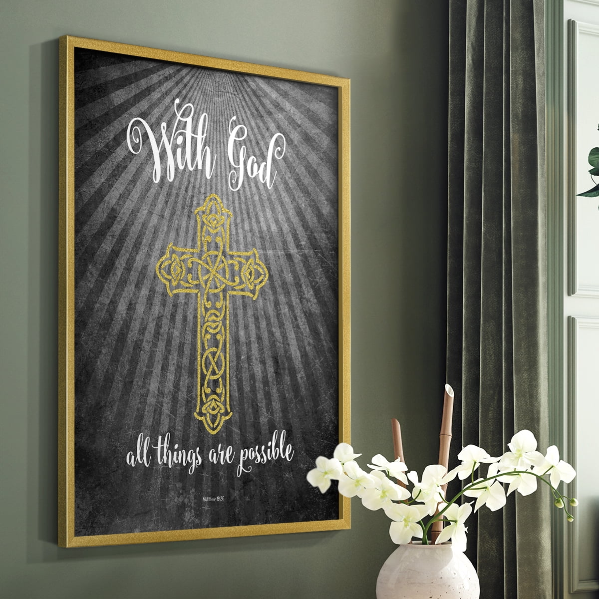 With God Gold Framed Print - Solid Wood in Single Picture Frame Solid Wood 2 Framed Print