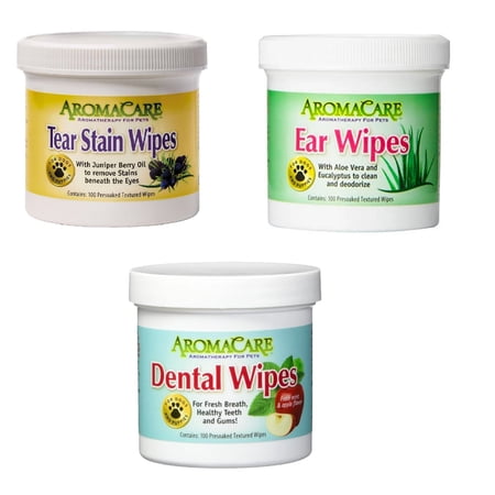 Grooming Wipes Dog and Puppy Eye Ear or Dental Gentle Cleansing Pad 100 Packs (Grooming Set - All 3 Pad Types)