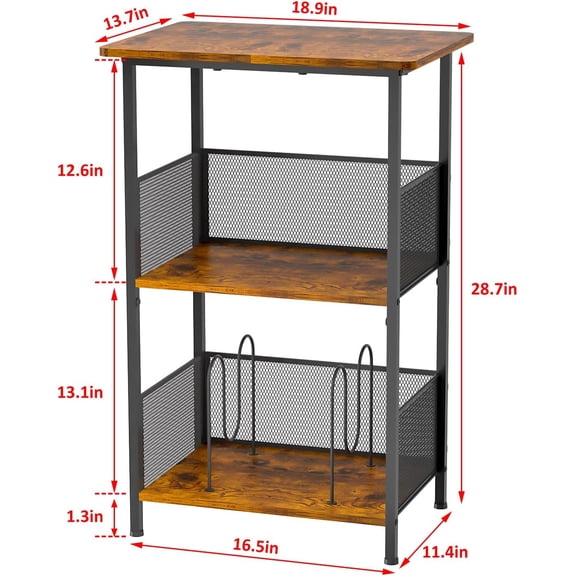 Record Player Stand with 2-Tier Storage, Wooden Desktop for Vinyl Albums, Retro End Table for Bedroom & Living Room