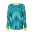 thumbnail image 6 of Karoyedx Women Fall Shirts Long Sleeve Striped t Shirts for Women Long Sleeve Tops Crew Neck Fitted Tees Casual Trendy Outfits Green Size,S, 6 of 9