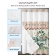 thumbnail image 4 of No Hook Shower Curtain with Snap-in Liner, Eucalyptus Trucks Waterproof Fabric Bathroom Curtains, Spring Rustic Floral Wooden Burlap Bath Curtains & Mesh Top Window Stall 48"x72", 4 of 9