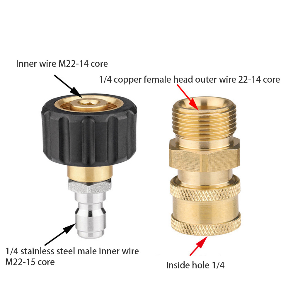 High pressure cleaning machine brass conversion connector M22-14 adapter 3/8 quick connect thread water gun interface