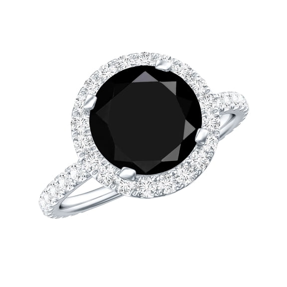 Rosec Jewels Classic Lab Grown Black Diamond Ring Engagement for Women (8 mm, AAAA Grade) - Black White Diamond Statement Ring, 925 Sterling Silver, US 4.00
