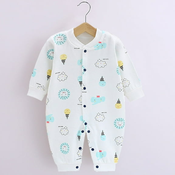 Alkepwun Baby Girl Romper Cute Print Snap Button Jumpsuit Newborn Baby Onesie Long Sleeve Playsuit Spring Fall Infant Boy Clothes for 0-12 Months