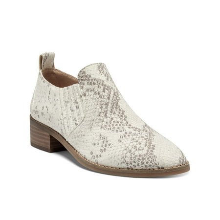 Image of LUCKY BRAND Womens Beige Snake Print Side Gore Lenci Almond Toe Stacked Heel Slip On Leather Shootie 5 M
