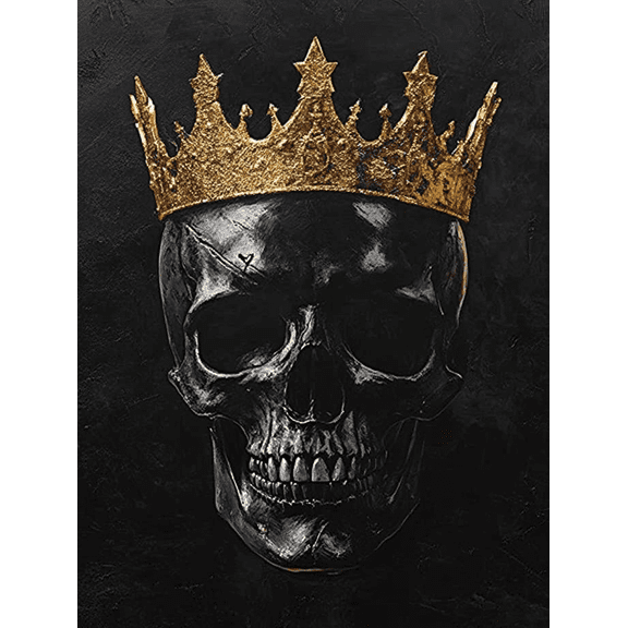 Skull with Golden Crown Decorative Painting/Canvas Art, Suitable for Decorating Living Room, Bedroom, Office, Bar, Restaurant, Study Room, and Gallery Wall Decor.